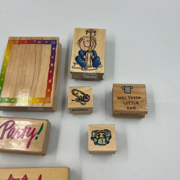 Vintage Lot 7 Rubber Stamp Lot Paper Crafting Junk Journaling Baby Shower Party - Picture 6 of 8